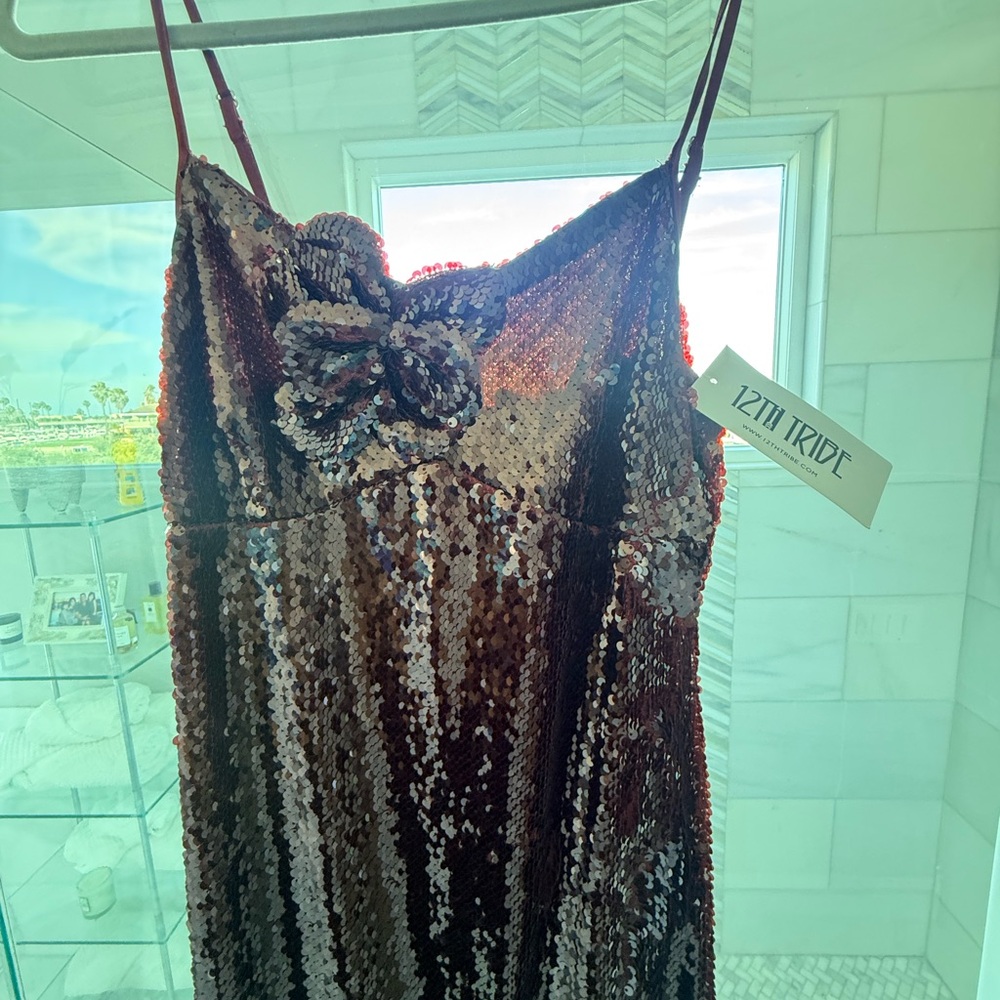 12th Tribe Sequin Midi Dress in Bronze and Silver